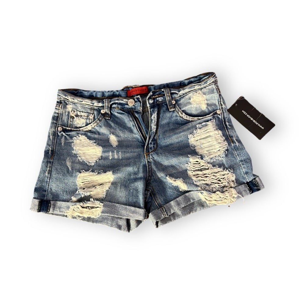 Signature 8 | Distressed cuffed denim shorts | Size: small
